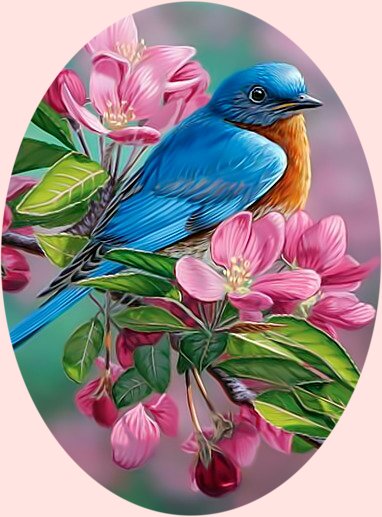 Птичка на веточке2. - ветка, цветы., птица - оригинал