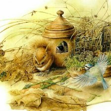 Схема вышивки «Белочка и птички»