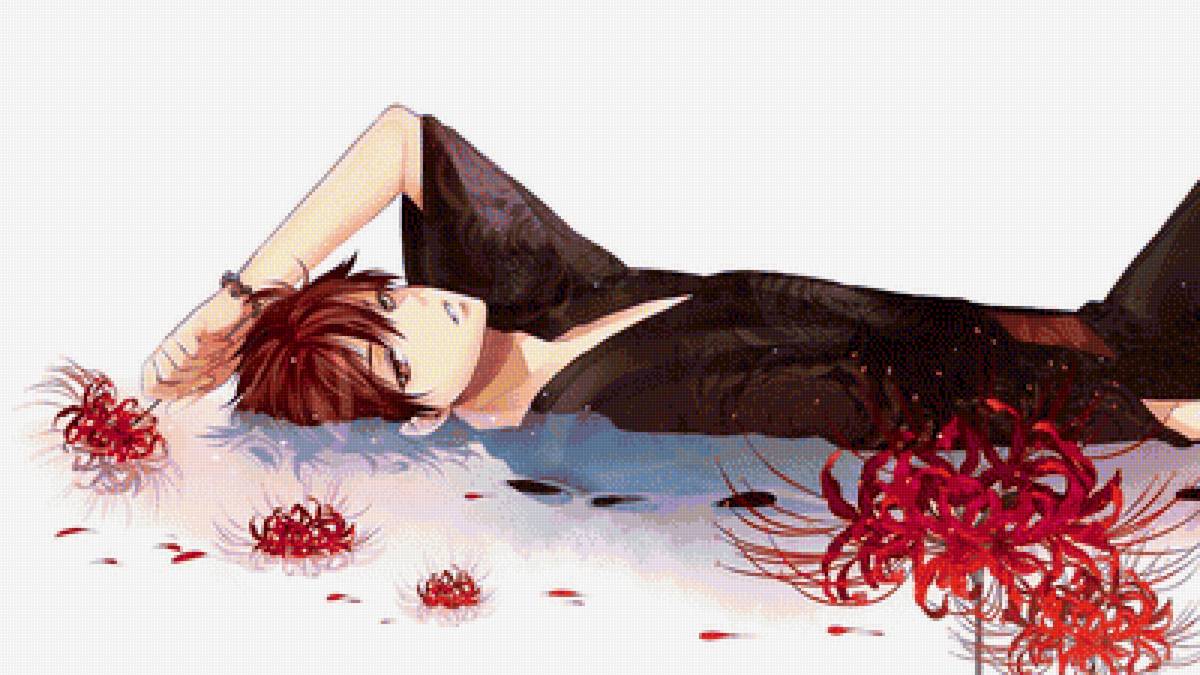 Парень - цветы, аниме - предпросмотр