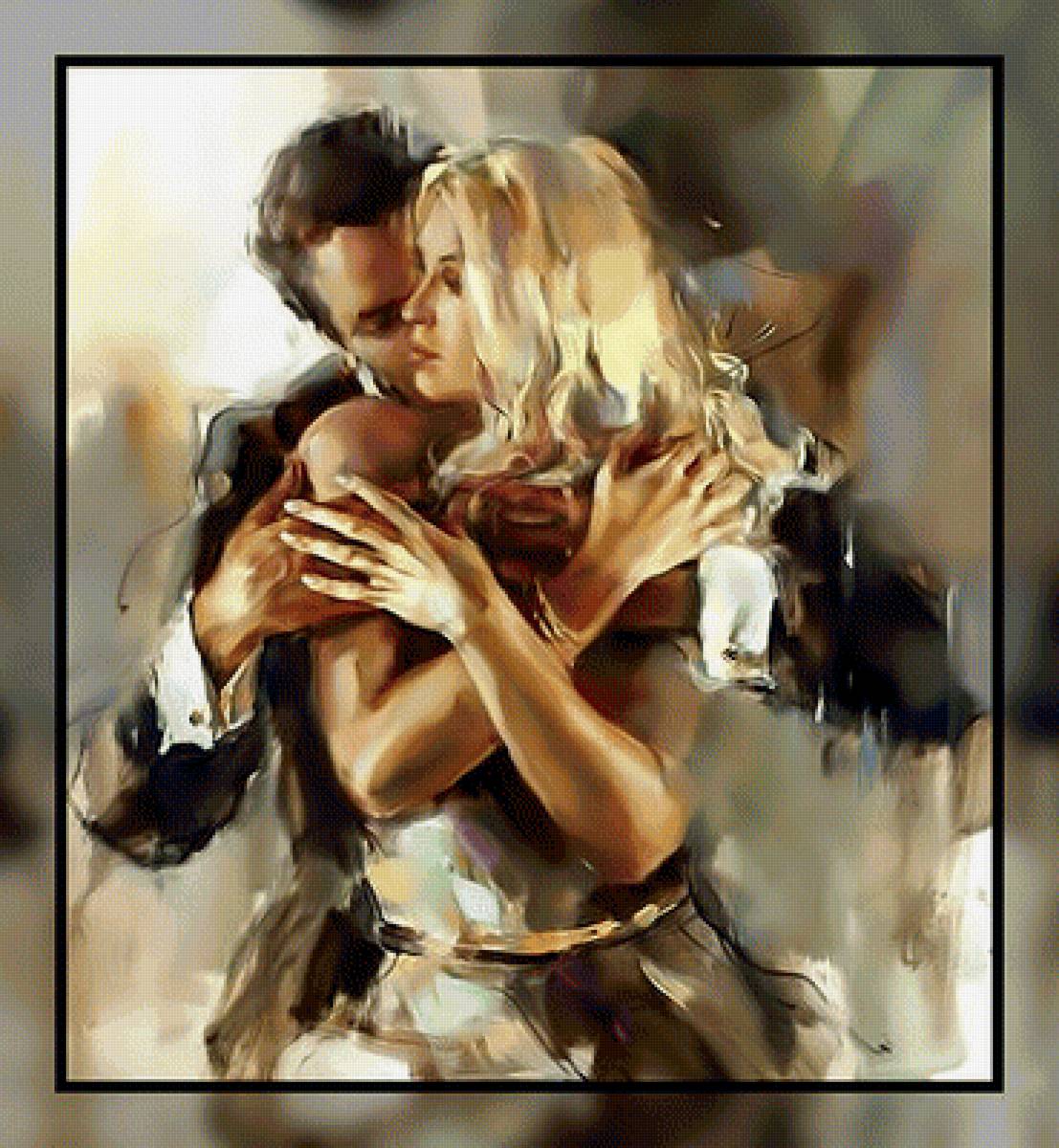 Пара. - девушка, мужчина, живопись., танец - предпросмотр