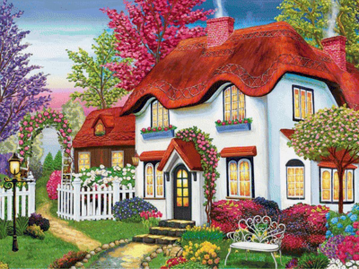 №1942732 - пейзаж, цветы, домики - предпросмотр