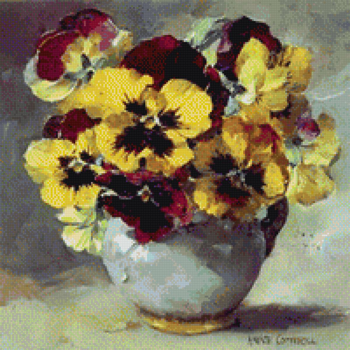 Анютины глазки - натюрморт, живопись - предпросмотр