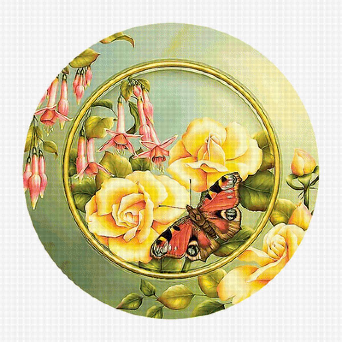 Серия "Розы". - цветы, розы, бабочка, фуксии, флора - предпросмотр