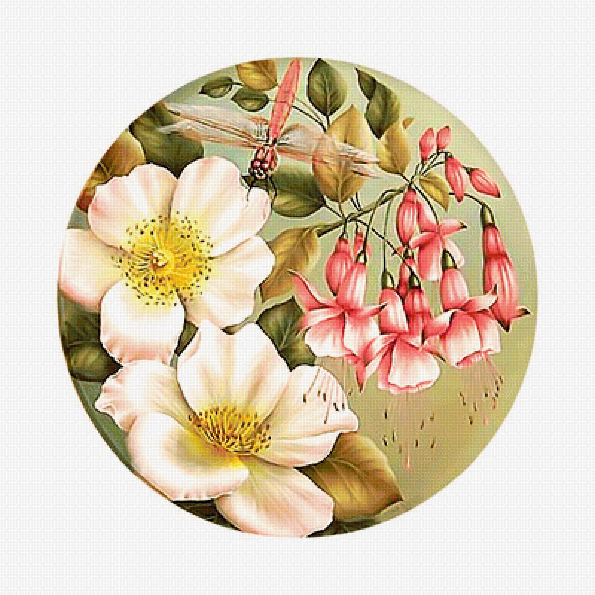 Серия "Розы". Шиповник - флора, шиповник, цветы, стрекоза, розы, фуксия - предпросмотр