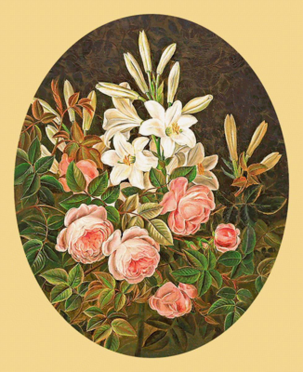 Серия "Букет". Розы и лилии - розы, флора, букет, лилии, цветы - предпросмотр