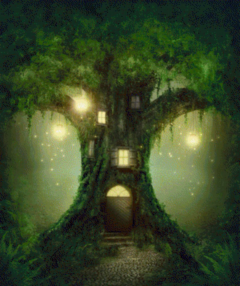 Сказочное дерево - лес, дом, дерево - предпросмотр