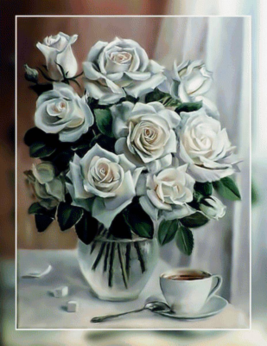 Белые розы. - живопись., розы, цветы, картина - предпросмотр