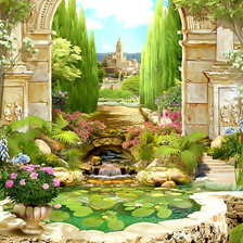 Схема вышивки «Пруд в королевском саду.»