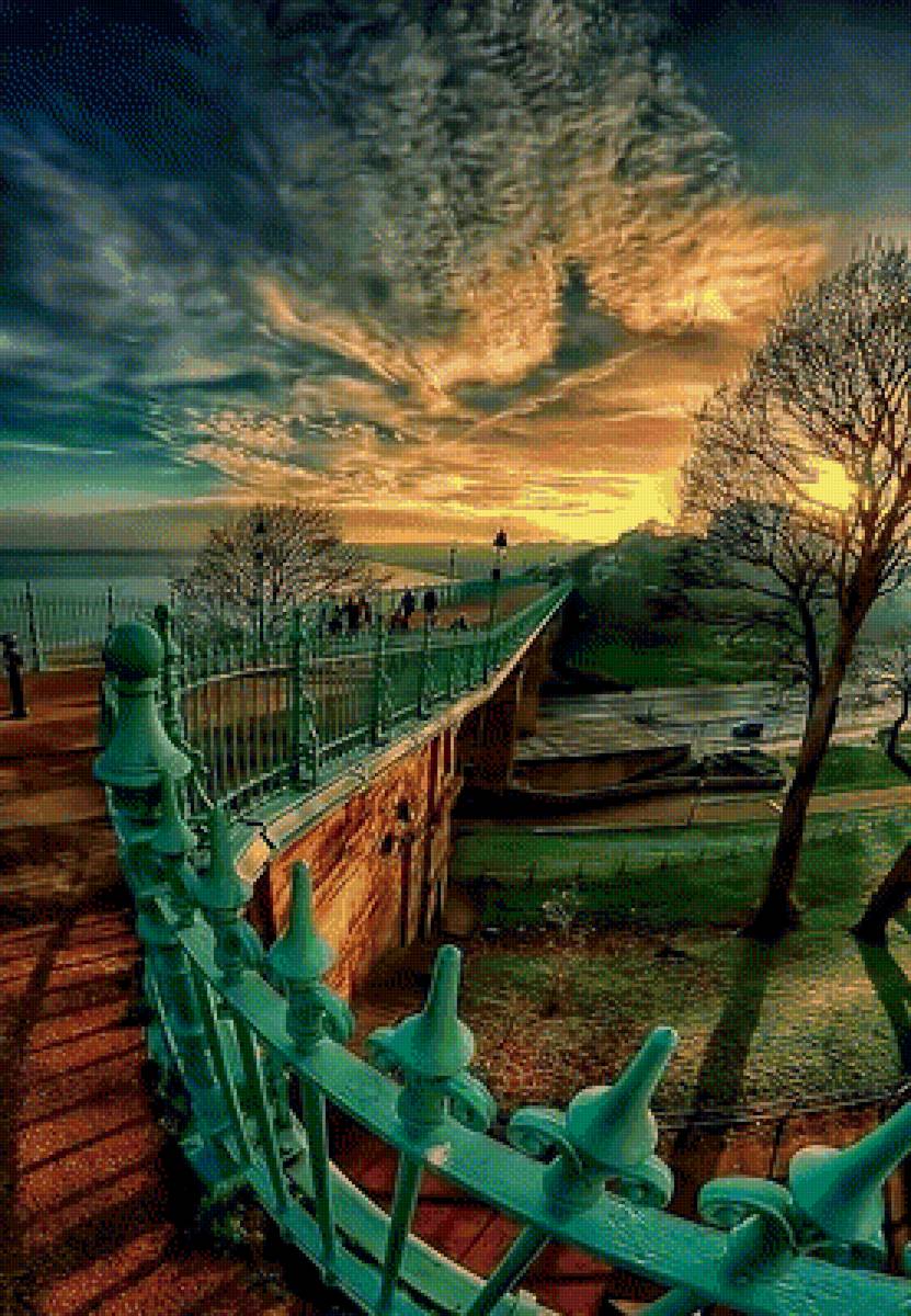 Пейзаж. - закат., мост, небо, пейзаж - предпросмотр