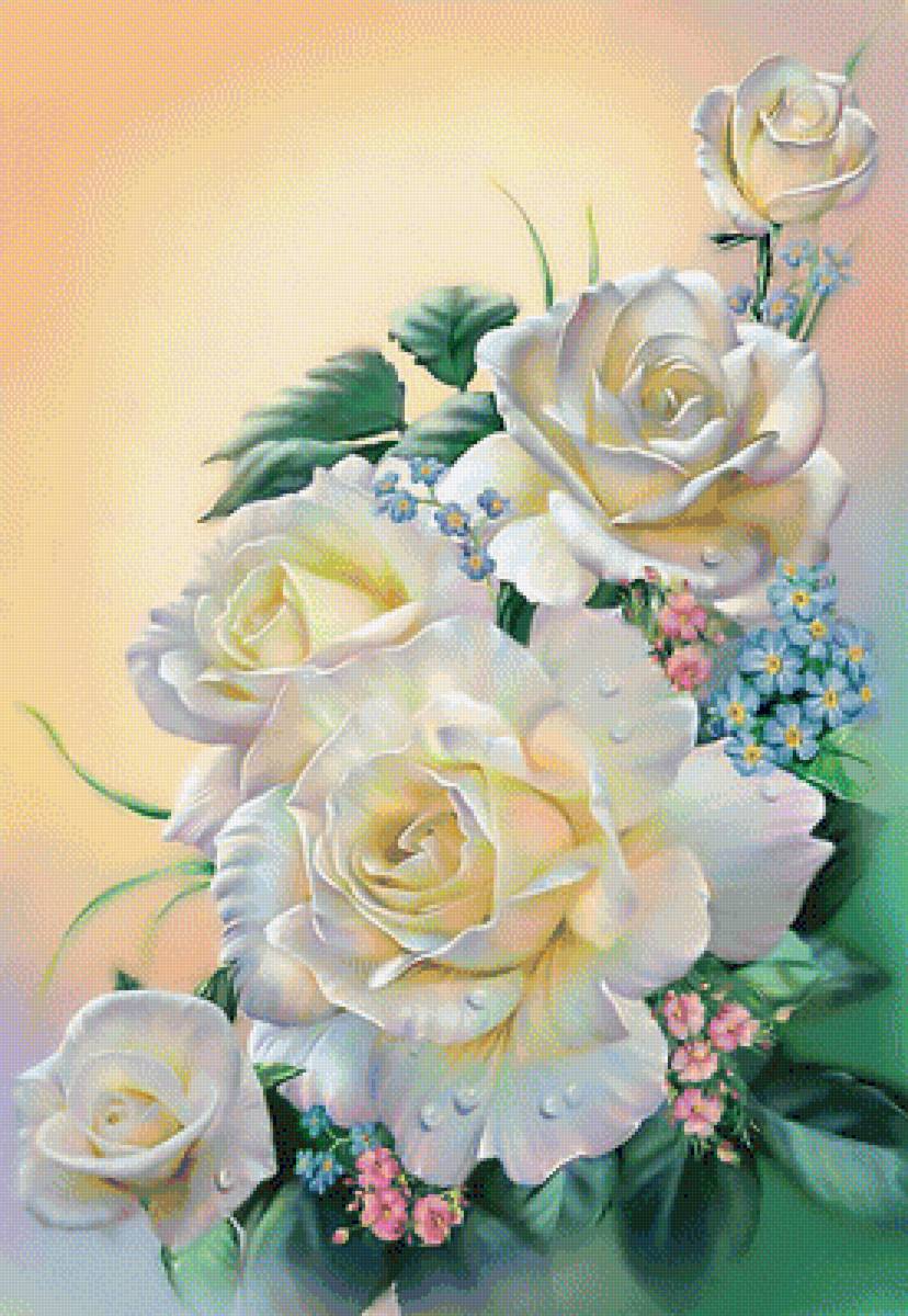 Белые розы2. - розы, незабудки, белые, букет. - предпросмотр