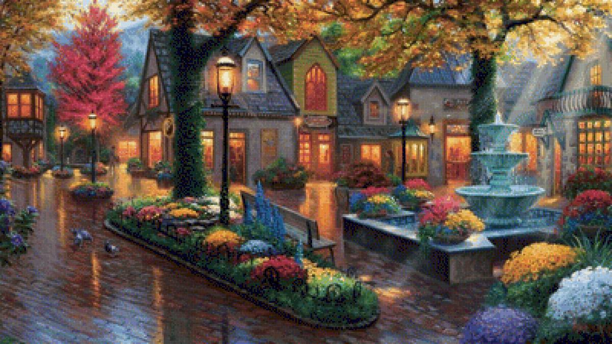 Village Evening. - cityscapes.flowers and gardens. - предпросмотр