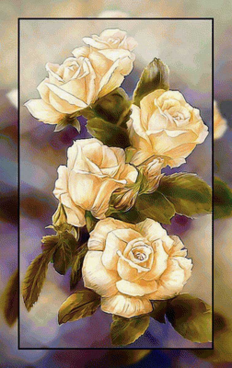 Белые розы. - розы, живопись., белые, букет - предпросмотр