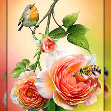 Схема вышивки «Розы и птичка.»