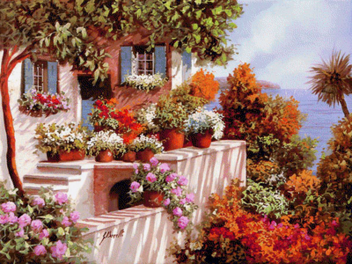 Intricate Terrace. - guido borelli painter.seascapes.flowers and gardens. - предпросмотр