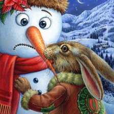 Схема вышивки «Заяц и снеговик»