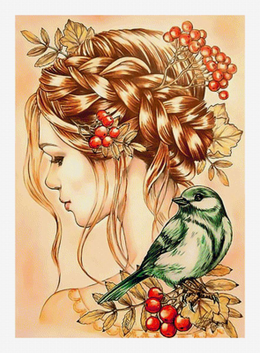 Портрет девушки - девушка, птичка, портрет - предпросмотр