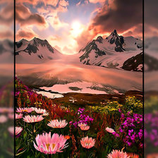 Схема вышивки «Закат в горах.»
