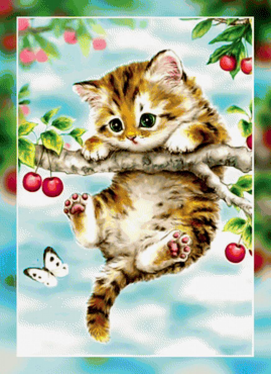 Шалунишка. - рыжий, котенок, бабочка. - предпросмотр