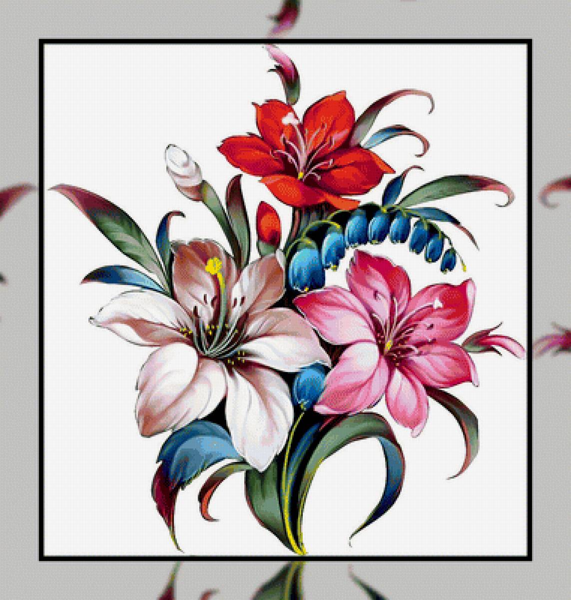 Букетик. - букет, лилии., цветы - предпросмотр