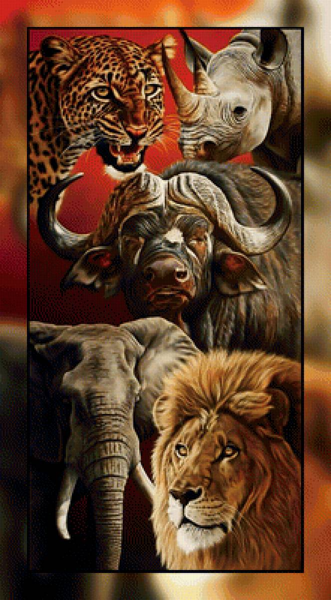 Обитатели Саванны. - лев, слон, животные, леопард, носорог., як - предпросмотр