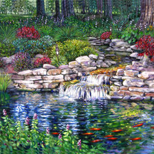 Схема вышивки «Flowers and Fishes by a Pond.»