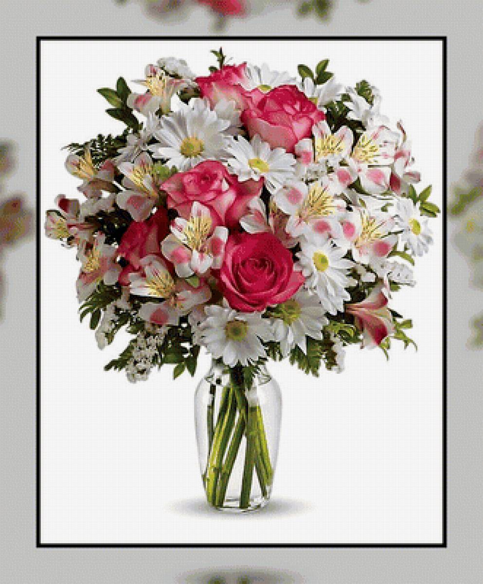 Розы и ромашки. - цветы, букет., ромашки, розы - предпросмотр