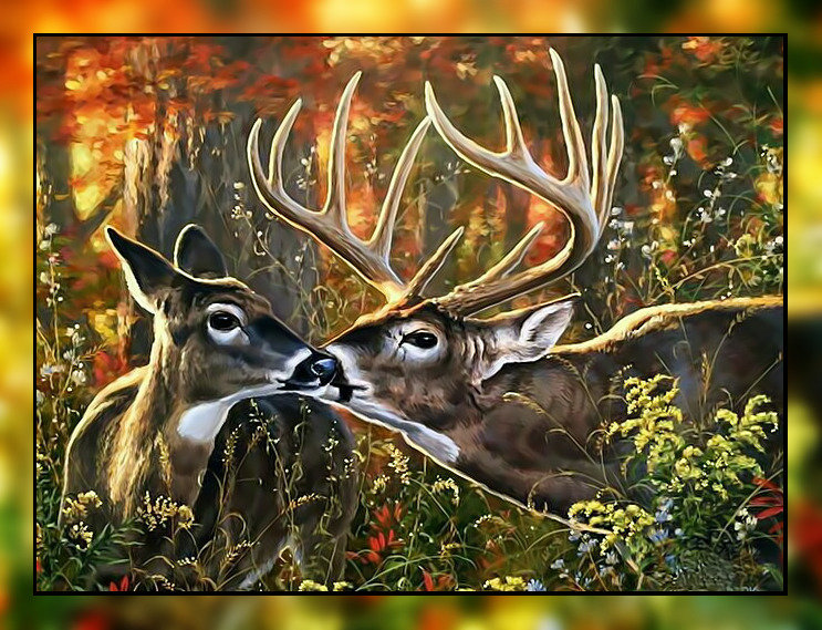 Олени в осеннем лесу. - пейзаж, олени., осень, лес - оригинал