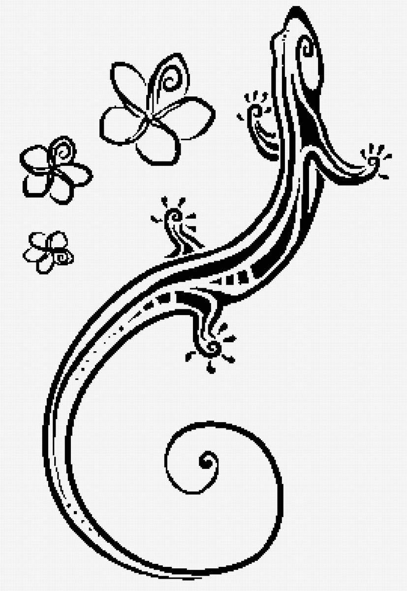 Ящерка - монохром - предпросмотр