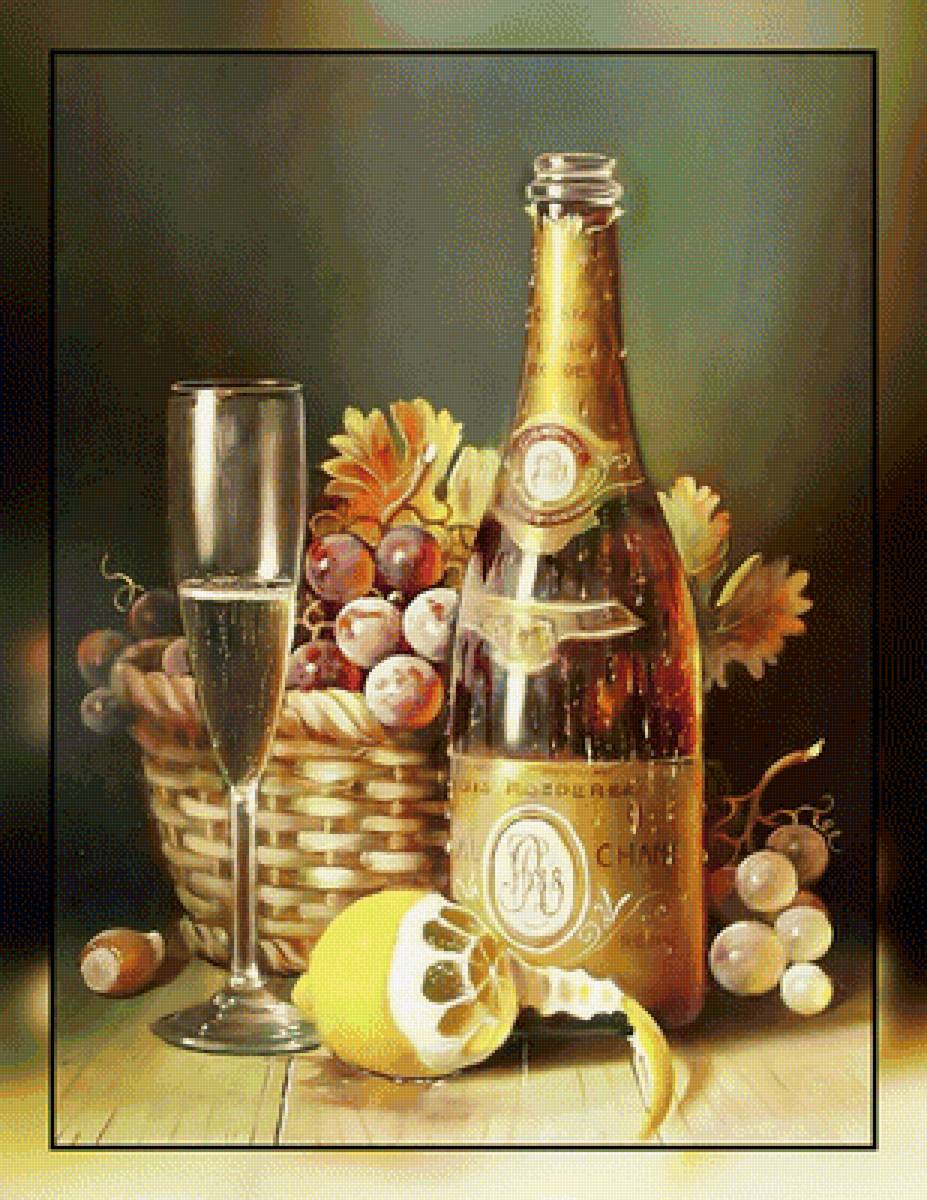 Натюрморт. - вино, бокал, натюрморт, виноград. - предпросмотр