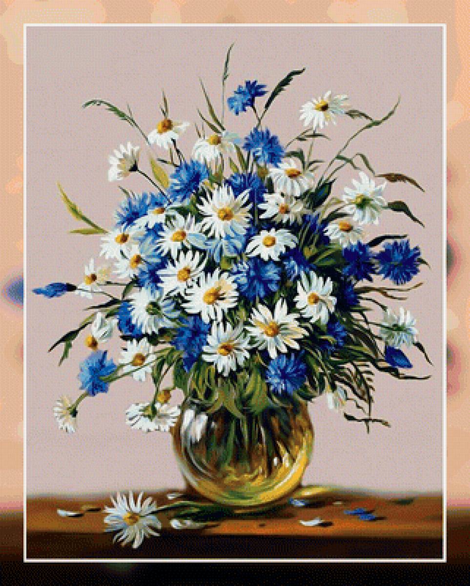 Ромашки, васильки. - букет, васильки., ромашки, цветы - предпросмотр
