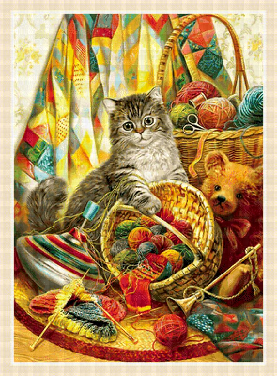 Котик- рукодельник. - клубки, пряжа., кот - предпросмотр