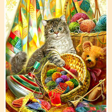 Схема вышивки «Котик- рукодельник.»