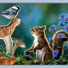 Схема вышивки «Белочка и синица.»