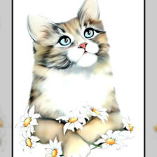 Схема вышивки «Кот с ромашками.»