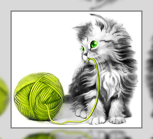 Котёнок и клубок. - нитки., клубок, котенок - оригинал