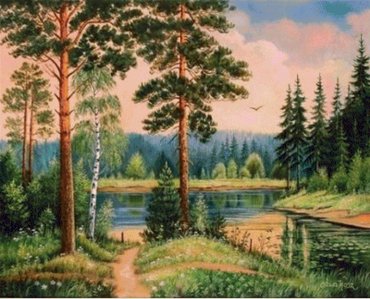 пейзаж - пейзаж, река, лес, елки, природа, сосны - предпросмотр