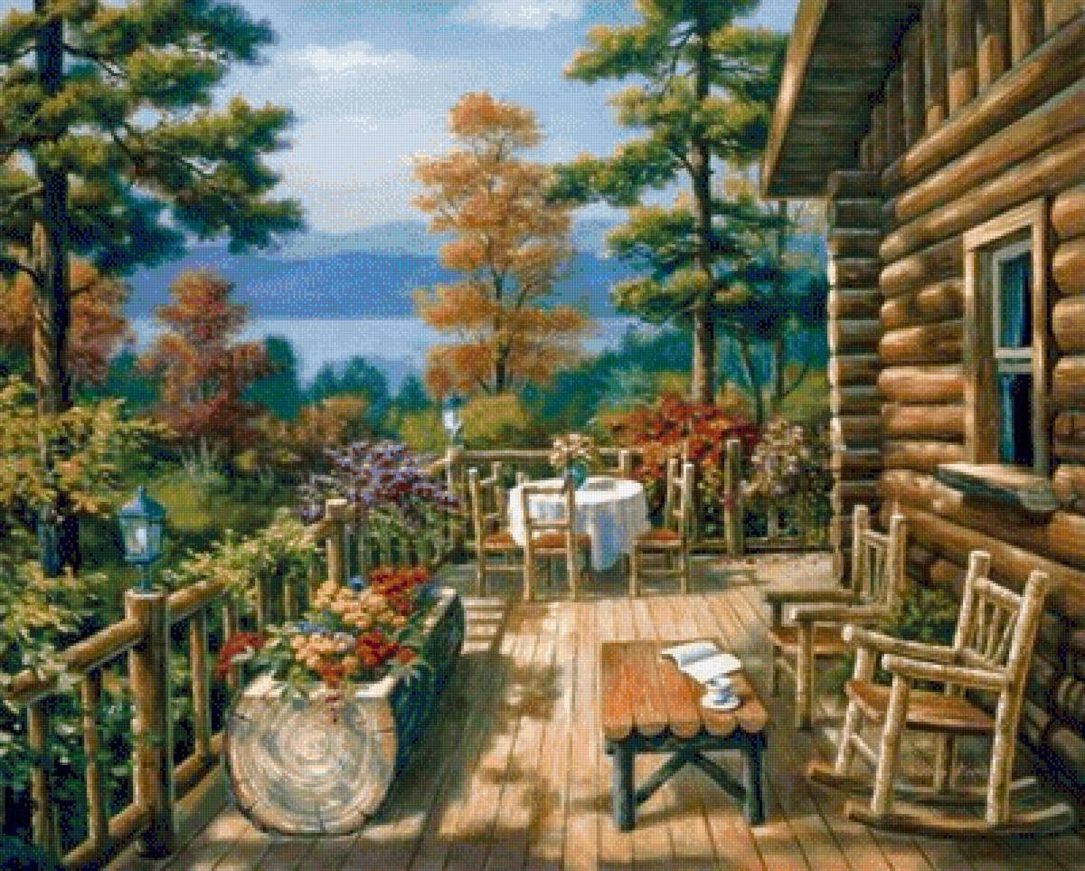 Wooden Porch. - scenarys.flowers and gardens. - предпросмотр