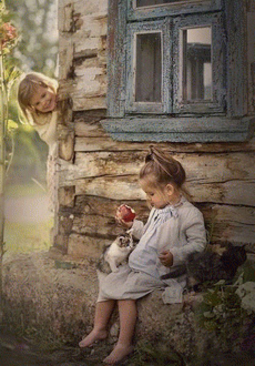 Девочки - дети, лето, деревня - предпросмотр