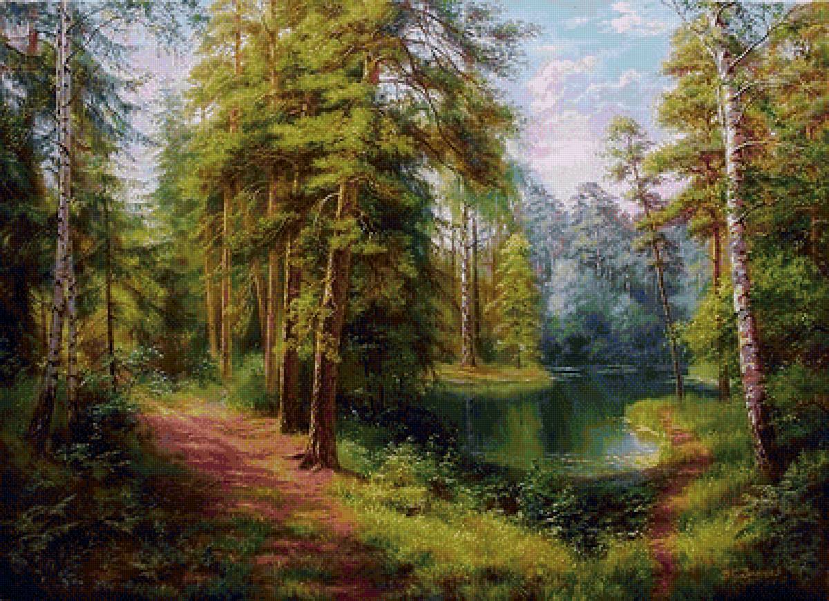 пейзаж - лес.тропинка.озеро.лето. - предпросмотр