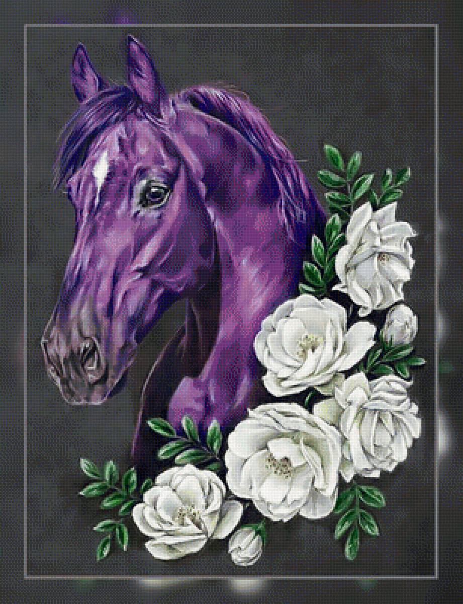 Черничный конь и белые розы. - розы, белые., конь - предпросмотр