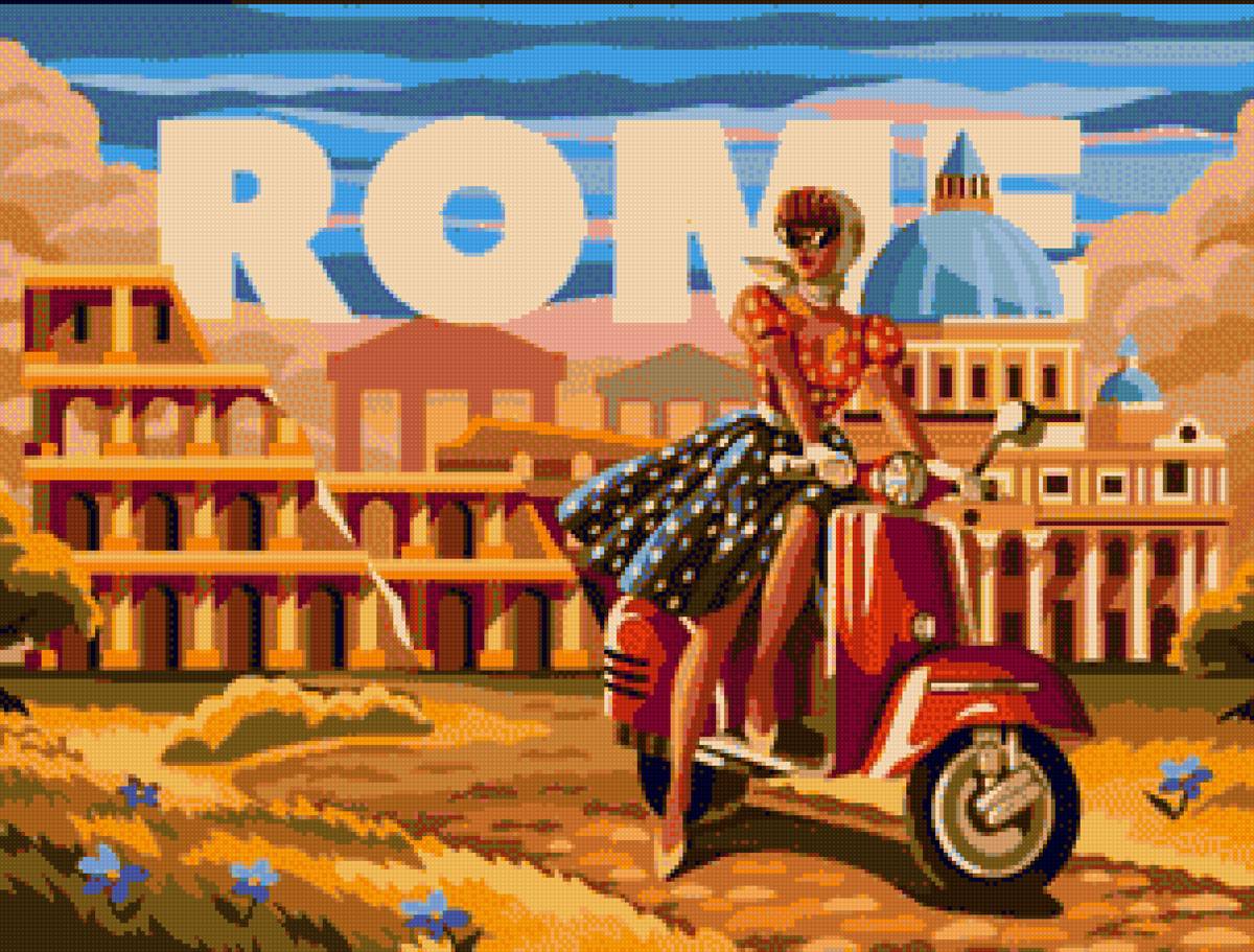 Рим - рим, девушка, италия, арт, мотоцикл - предпросмотр