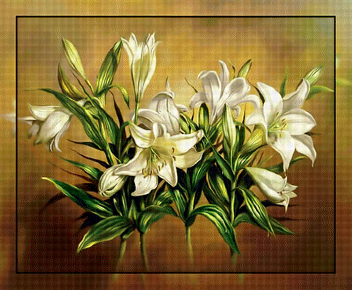Белые лилии. - букет., белые, лилии, цветы - предпросмотр