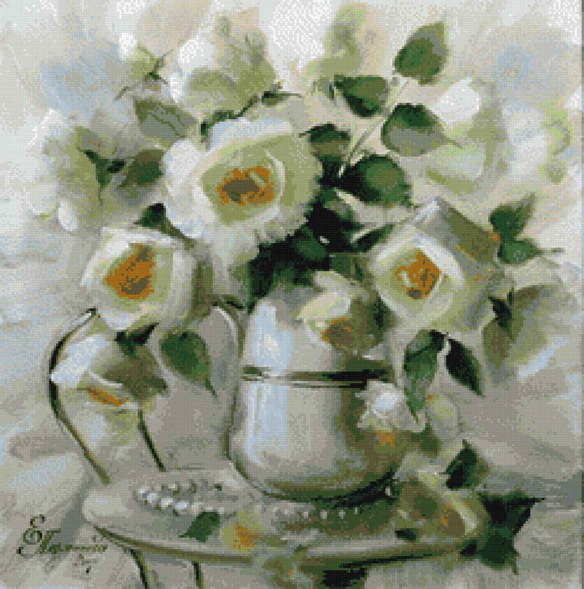 белые розы - розы. натюрморт, букет - предпросмотр