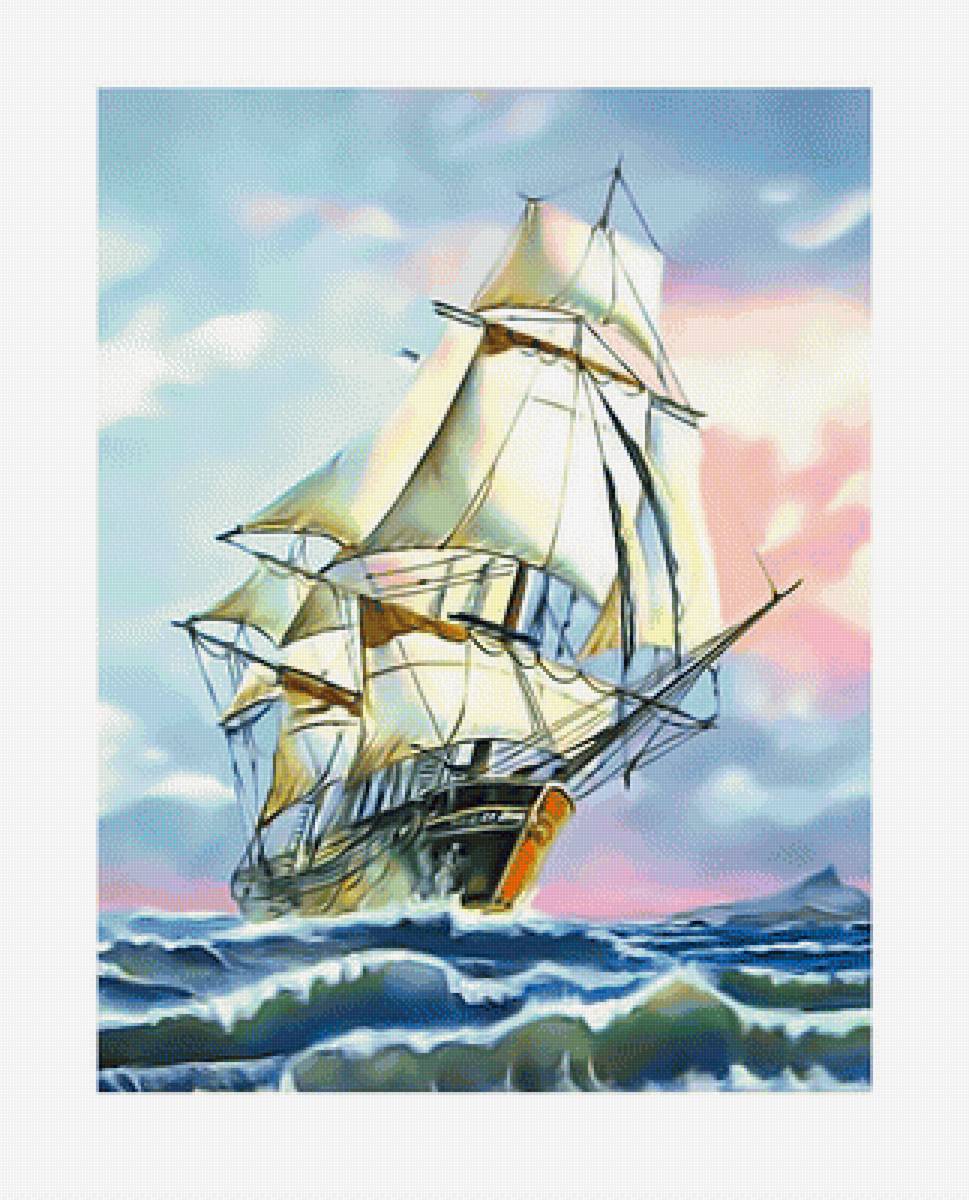 Парусник. - корабль, парусник, волны., море - предпросмотр