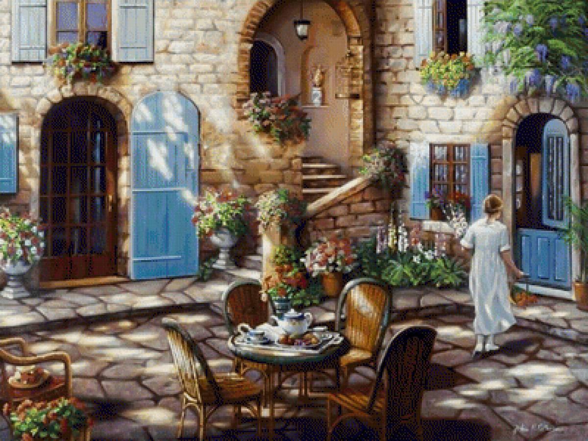 Tea Time at The Courtyard. - john p. o'brien paintings. scenarys.flowers and gardens.ladies. - предпросмотр