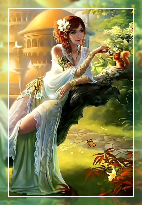 Лесная нимфа. - пейзаж., белка, фентези, девушка - оригинал