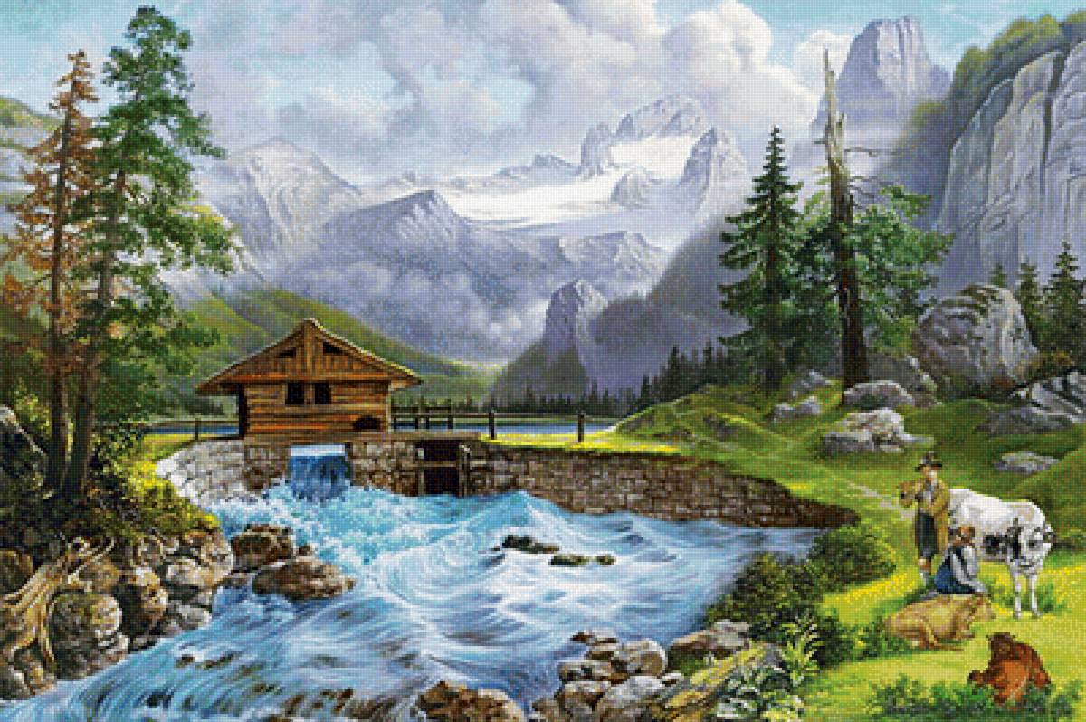 Горный пейзаж - горы, природа, река - предпросмотр