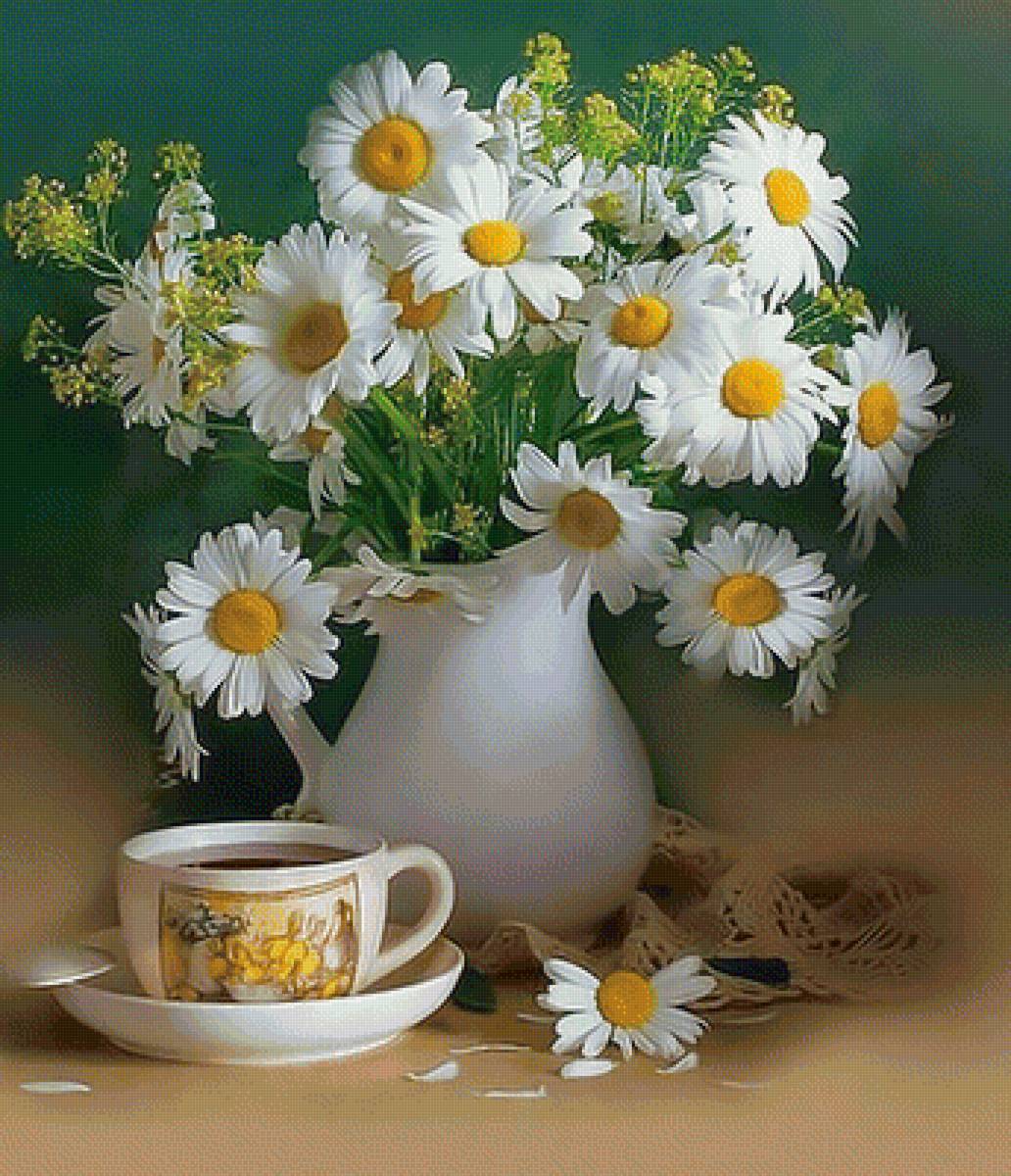 Ромашки. - букет, натюрморт, ромашки, ваза., чашка - предпросмотр