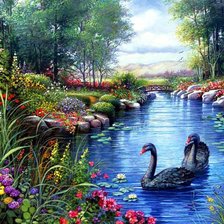 Схема вышивки «Езеро с черни лебеди»