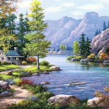 Схема вышивки «Къща при реката»